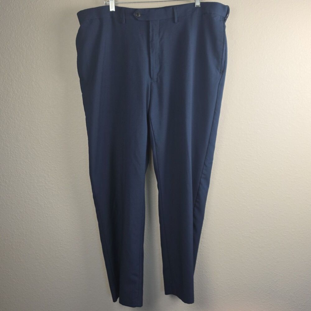 Haggar Men E-CLO Stria Dress Pants Flat Front Classic Fit Blue Slacks HD00 42x32